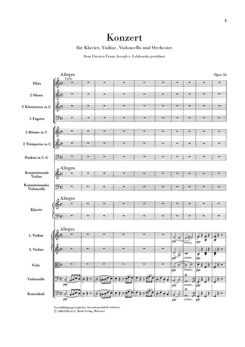 Concerto for Piano, Violin, Violoncello, and Orchestra C Major Op. 56 Study Score 貝多芬 協奏曲 鋼琴 大提琴 管弦樂團 鋼琴三重奏 總譜 亨乐版 | 小雅音樂 Hsiaoya Music