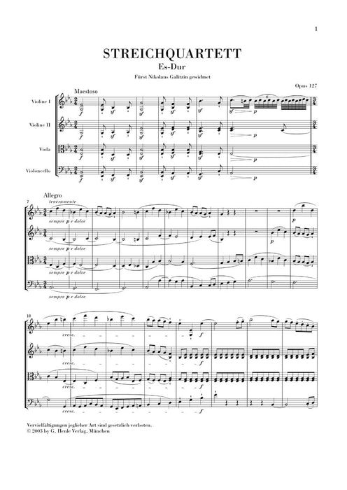 String Quartet E Flat Major Op. 127 Study Score 貝多芬 弦樂四重奏 總譜 亨乐版 | 小雅音樂 Hsiaoya Music