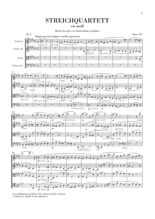 String Quartet C Sharp minor Op. 131 Study Score 貝多芬 弦樂四重奏 總譜 亨乐版 | 小雅音樂 Hsiaoya Music