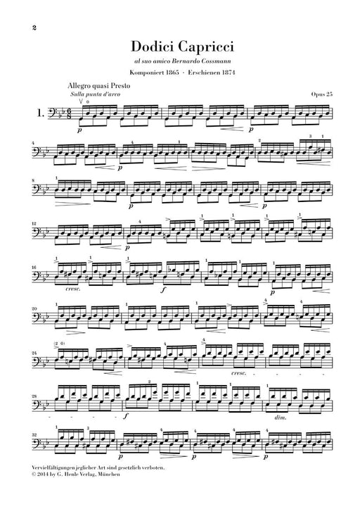 12 Capricci Op. 25 for Violoncello Solo 大提琴 亨乐版 | 小雅音樂 Hsiaoya Music