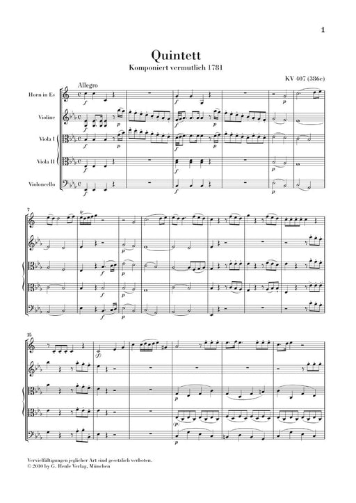 Horn Quintet in E-flat Major KV 407 (386c) Horn, Violin, 2 Violas, and Violoncello 莫札特 五重奏 法國號 小提琴 大提琴 中提琴 亨乐版 | 小雅音樂 Hsiaoya Music