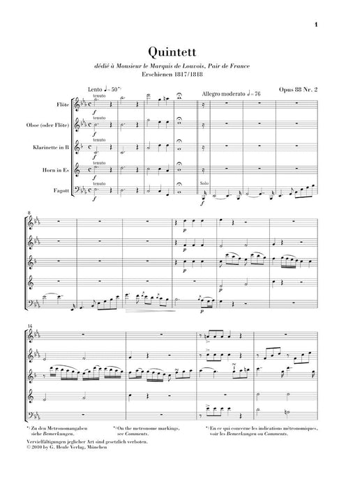 Quintet for Wind Instruments in E-flat Major, Op. 88 No. 2 萊哈 管樂器 木管五重奏 總譜 亨乐版 | 小雅音樂 Hsiaoya Music