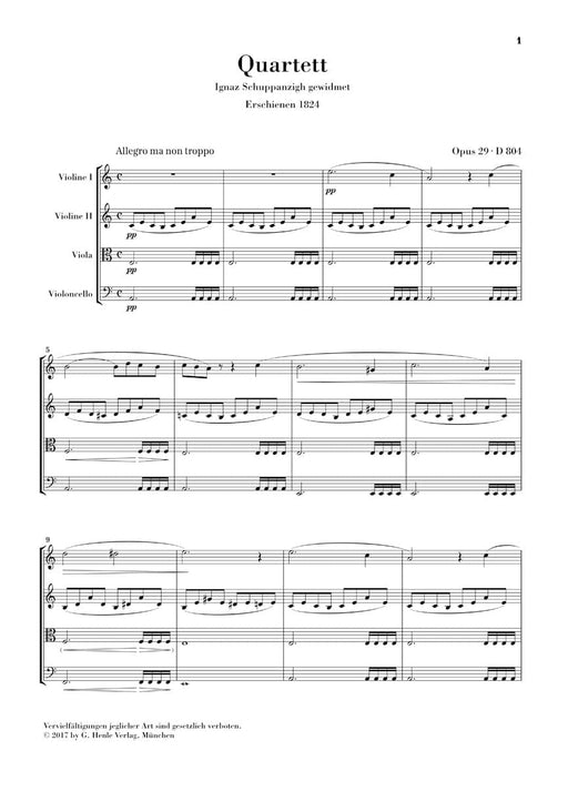 String Quartet in A Minor, Op. 29, D. 804 Rosamunde 舒伯特 弦樂四重奏 羅莎蒙 總譜 亨乐版 | 小雅音樂 Hsiaoya Music