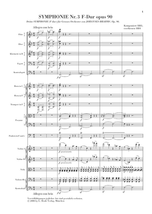 Johannes Brahms - Symphony No. 3 in F Major Op. 90 Study Score 布拉姆斯 交響曲 亨乐版 | 小雅音樂 Hsiaoya Music