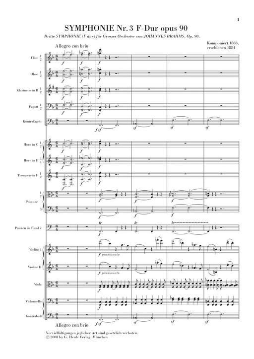 Johannes Brahms - Symphony No. 3 in F Major Op. 90 Study Score 布拉姆斯 交響曲 亨乐版 | 小雅音樂 Hsiaoya Music