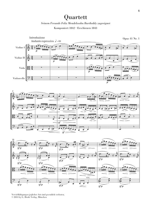 String Quartets Op. 41 舒曼‧羅伯特 弦樂四重奏 總譜 亨乐版 | 小雅音樂 Hsiaoya Music