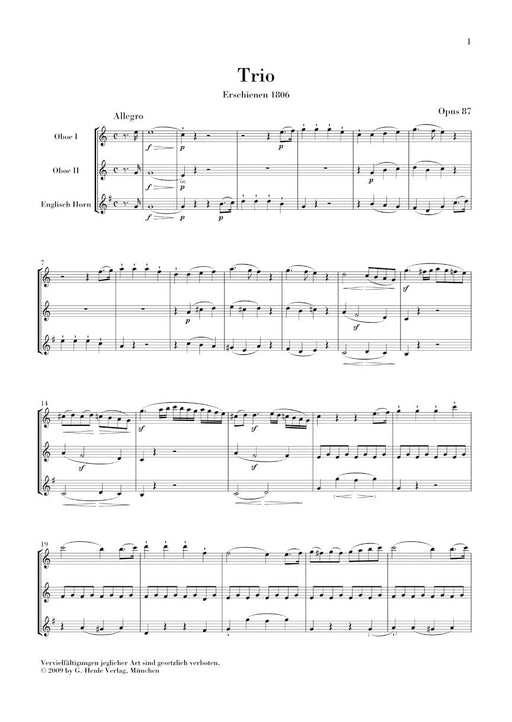 Trio in C Major, Op. 87/Variations in C Major, WoO 28 Two Oboes and English Horn Study Score 貝多芬 三重奏 英國管 雙簧管 總譜 亨乐版 | 小雅音樂 Hsiaoya Music