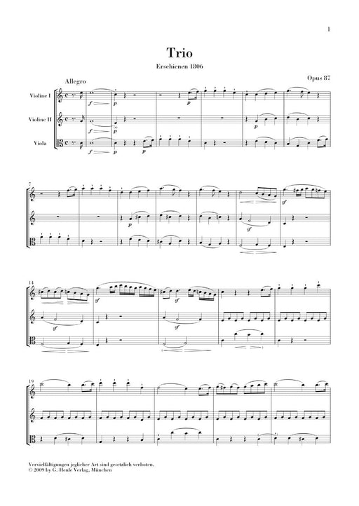Trio in C Major, Op. 87 Two Violins and Viola Study Score 貝多芬 三重奏 中提琴 小提琴 弦樂二重奏 總譜 亨乐版 | 小雅音樂 Hsiaoya Music
