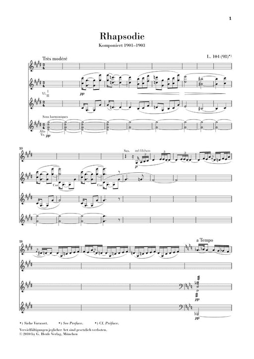Rhapsody for Alto Saxophone and Orchestra 德布西 狂想曲 中音薩氏管 管弦樂團 總譜 亨乐版 | 小雅音樂 Hsiaoya Music