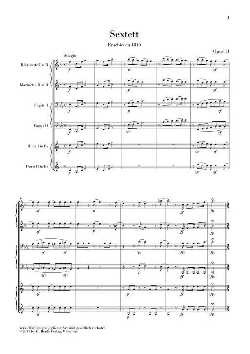 Sextet in E-flat Major, Op. 71 and March, WoO 29 2 Clarinets (B-flat), 2 Horns (E-flat/B-flat and F), 2 Bassoons Study Score 貝多芬 六重奏 進行曲 法國號 大型室內樂 亨乐版 | 小雅音樂 Hsiaoya Music