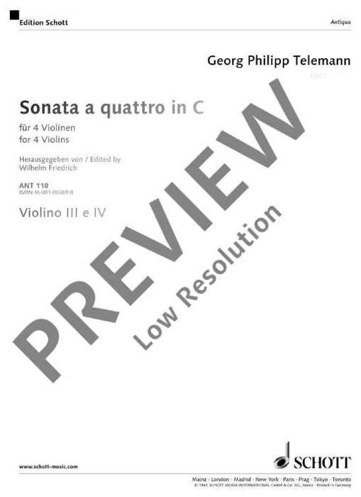 Sonata a quattro in C 泰勒曼 奏鳴曲 小提琴 3把以上 朔特版 | 小雅音樂 Hsiaoya Music
