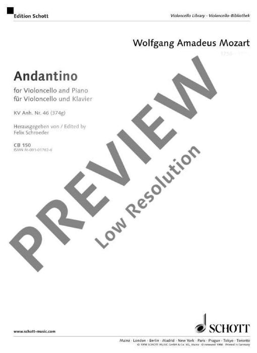 Andantino KV Anh. 46 (374g) 莫札特 小行板 大提琴加鋼琴 朔特版 | 小雅音樂 Hsiaoya Music