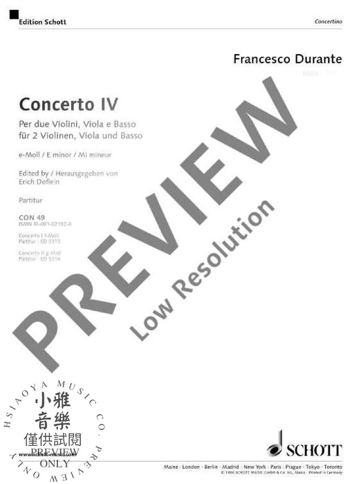 Concerto IV E Minor 弦樂四重奏 協奏曲小調 朔特版 | 小雅音樂 Hsiaoya Music