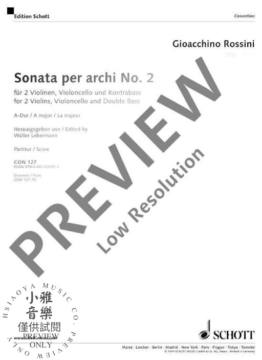Sonata per archi No. 2 A Major 弦樂四重奏 奏鳴曲大調 朔特版 | 小雅音樂 Hsiaoya Music