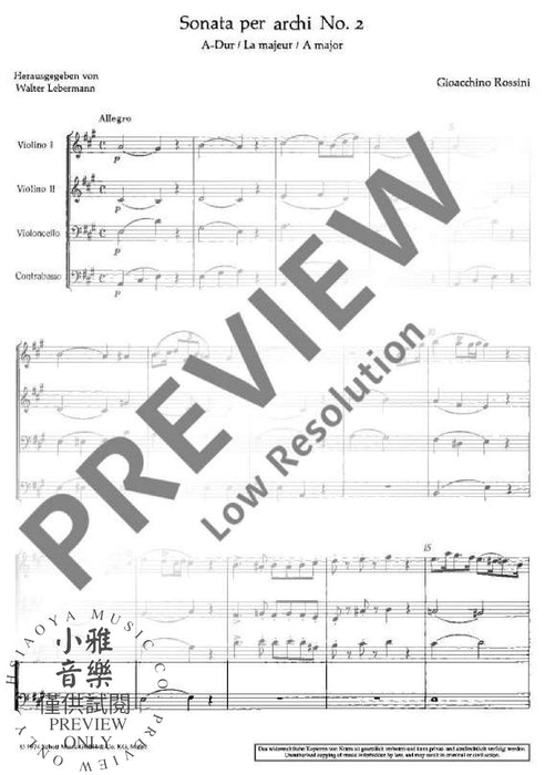 Sonata per archi No. 2 A Major 弦樂四重奏 奏鳴曲大調 朔特版 | 小雅音樂 Hsiaoya Music