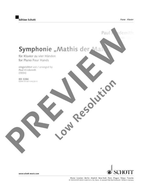 Symphony Mathis der Maler Transcription of compositions 辛德密特 交響曲畫家馬蒂斯 把位 4手聯彈(含以上) 朔特版 | 小雅音樂 Hsiaoya Music