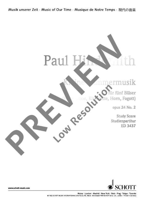 Little Chamber Music op. 24/2 for five winds 辛德密特 室內樂 管樂 總譜 朔特版 | 小雅音樂 Hsiaoya Music