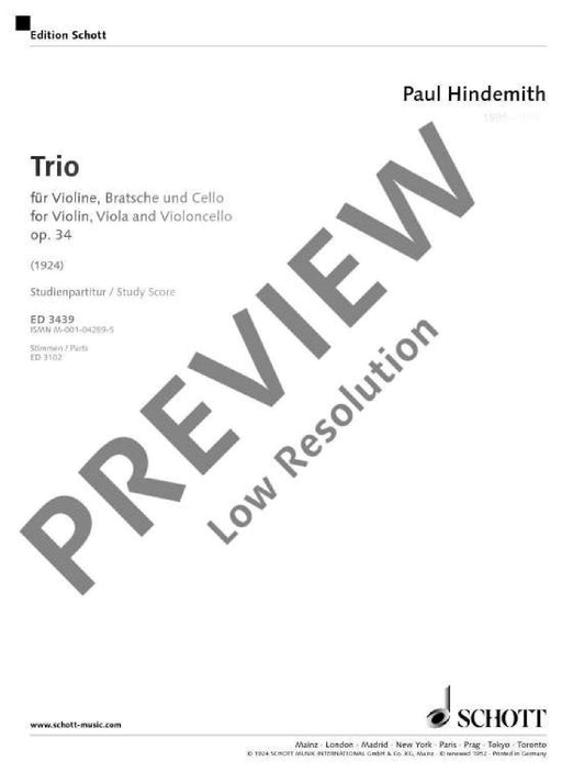 Trio op. 34 辛德密特 三重奏 總譜 朔特版 | 小雅音樂 Hsiaoya Music