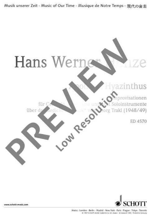 Apollo et Hyazinthus Improvisations for harpsichord, solo alto and eight solo instruments 亨采 即興演奏豎琴 中音 樂器 總譜 朔特版 | 小雅音樂 Hsiaoya Music