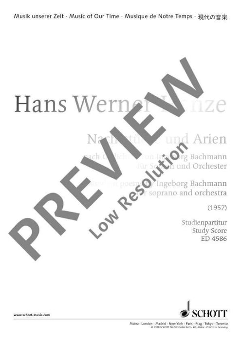 Nachtstücke und Arien nach Gedichten von Ingeborg Bachmann 亨采 總譜 朔特版 | 小雅音樂 Hsiaoya Music