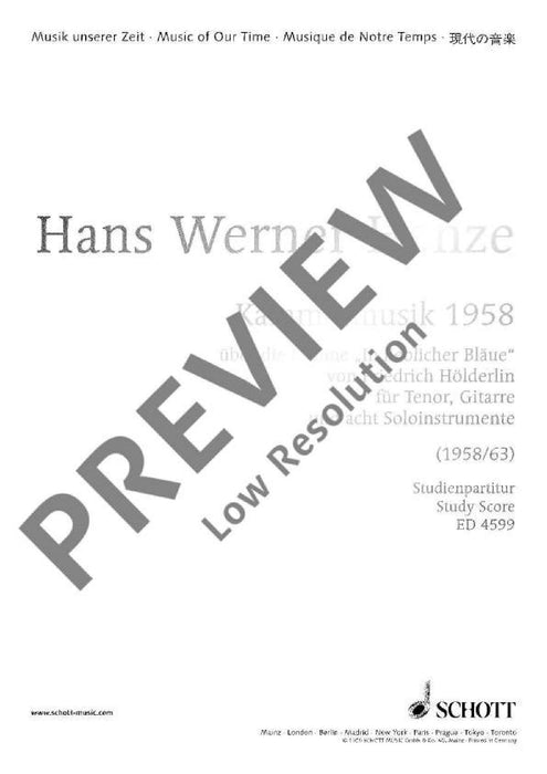 Kammermusik 1958 über die Hymne In lieblicher Bläue von Friedrich Hölderlin 亨采 讚美歌 總譜 朔特版 | 小雅音樂 Hsiaoya Music