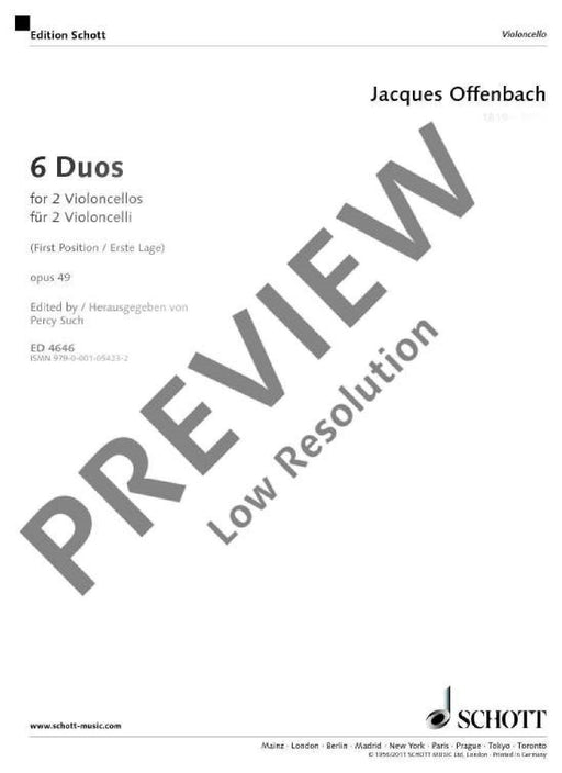 6 Duos op. 49 (First Position) 歐芬巴赫 二重奏 把位 大提琴 2把 朔特版 | 小雅音樂 Hsiaoya Music
