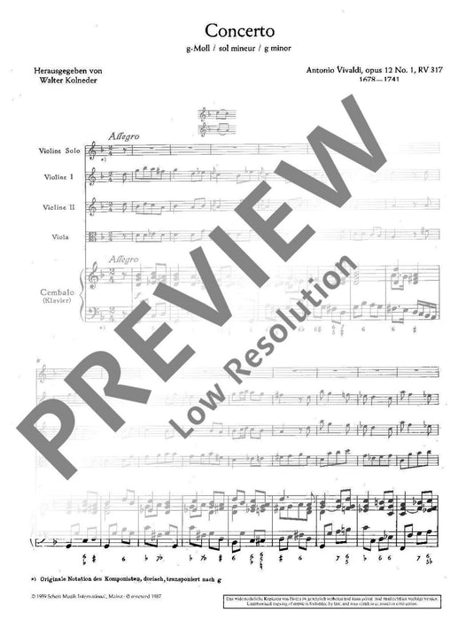 Concerto G Minor op. 12/1 RV 317 / PV 343 韋瓦第 協奏曲小調 小提琴加鋼琴 朔特版 | 小雅音樂 Hsiaoya Music