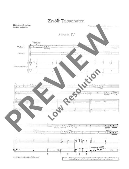 Twelve Triosonatas op. 1 Band 2 柯雷里阿爾坎傑羅 三重奏鳴曲 雙小提琴加鋼琴 朔特版 | 小雅音樂 Hsiaoya Music