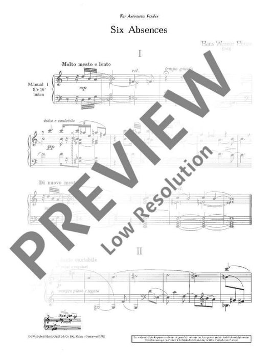Six Absences for harpsichord 亨采 大鍵琴 鋼琴獨奏 朔特版 | 小雅音樂 Hsiaoya Music