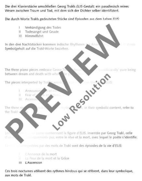 Elis Three Night pieces 霍利格 小品 鋼琴獨奏 朔特版 | 小雅音樂 Hsiaoya Music