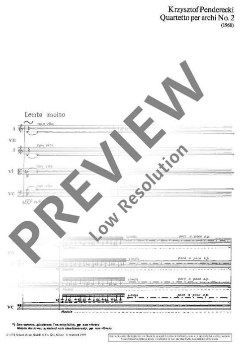 Quartetto per archi no. 2 für zwei Violinen, Viola und Violoncello 彭德瑞茲基 四重奏 小提琴中提琴大提琴 總譜 朔特版 | 小雅音樂 Hsiaoya Music