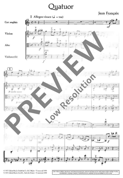 Quartet for English horn, violin, viola and violoncello 四重奏英國管小提琴中提琴大提琴 總譜 朔特版 | 小雅音樂 Hsiaoya Music