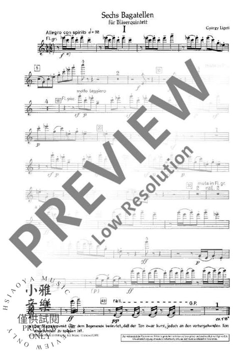 Six Bagatelles from "Musica ricercata" 李蓋悌 木管五重奏 音樂小品 朔特版 | 小雅音樂 Hsiaoya Music