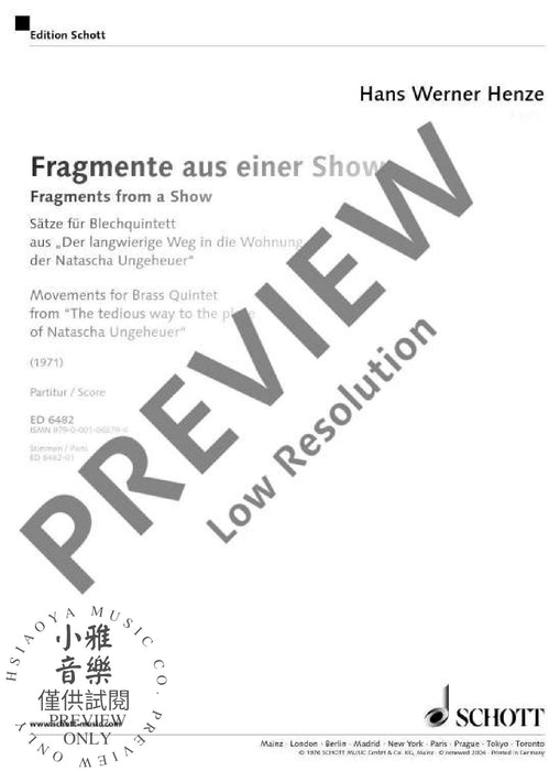 Fragments from a Show from "Der langwierige Weg in die Wohnung der Natascha Ungeheuer" 亨采 銅管五重奏 朔特版 | 小雅音樂 Hsiaoya Music