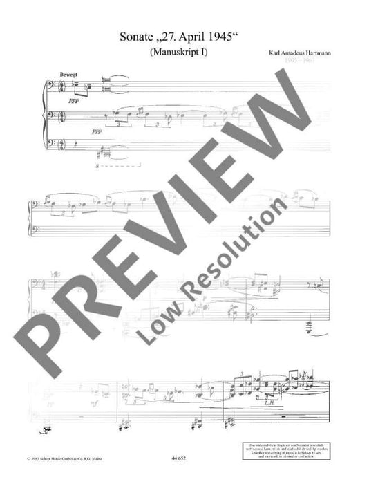 Sonata 27 April 1945 2nd Piano Sonata 哈特曼．卡爾 奏鳴曲 鋼琴奏鳴曲 鋼琴獨奏 朔特版 | 小雅音樂 Hsiaoya Music