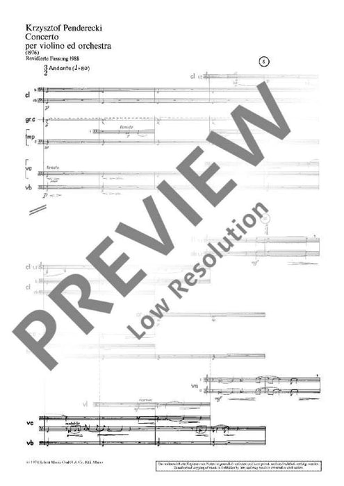 Concerto for violin and orchestra 彭德瑞茲基 協奏曲小提琴管弦樂團 小提琴加鋼琴 朔特版 | 小雅音樂 Hsiaoya Music