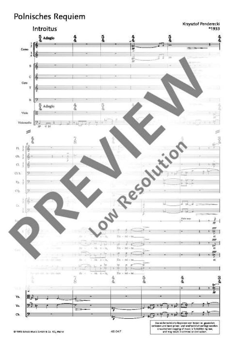Polish Requiem for 4 Soloists (SATB), 2 Mixed Choirs (SATB/SATB) and Orchestra 彭德瑞茲基 安魂曲 合唱團 管弦樂團 總譜 朔特版 | 小雅音樂 Hsiaoya Music