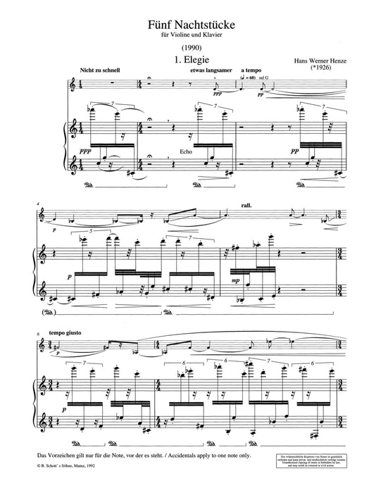 Five night pieces for violin and piano 亨采 小品小提琴鋼琴 小提琴加鋼琴 朔特版 | 小雅音樂 Hsiaoya Music