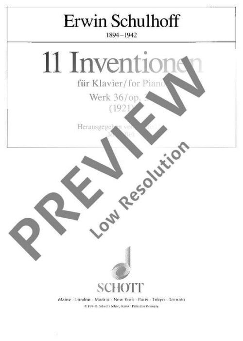 11 Inventions op. 36 舒霍夫．厄文 創意曲 鋼琴獨奏 朔特版 | 小雅音樂 Hsiaoya Music