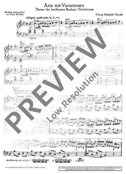 Aria with Variations Theme of the famous Brahms Variations 韓德爾 詠唱調變奏曲主題 變奏曲 鋼琴獨奏 朔特版 | 小雅音樂 Hsiaoya Music