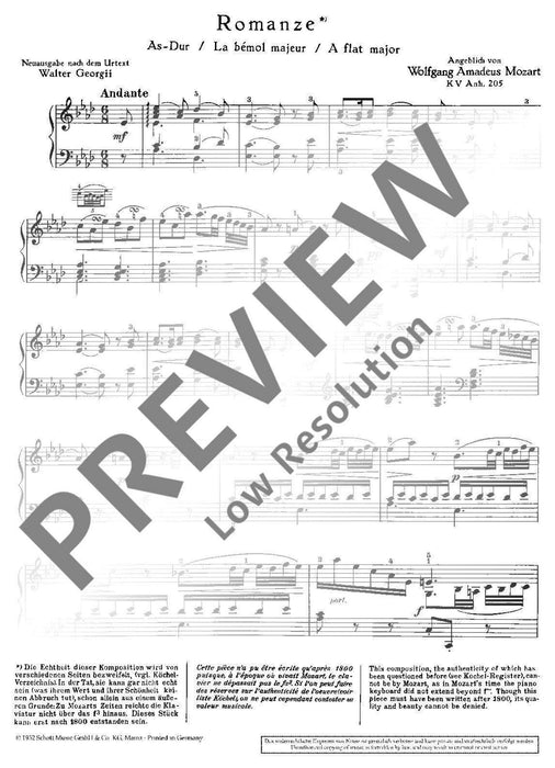 Romance A-flat major KV Anh. 205 莫札特 浪漫曲大調 鋼琴獨奏 朔特版 | 小雅音樂 Hsiaoya Music