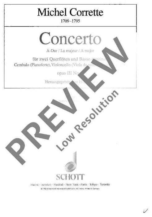 Concerto A major op. 3/3 柯雷特米歇爾 協奏曲大調 長笛 2把以上加鋼琴 朔特版 | 小雅音樂 Hsiaoya Music