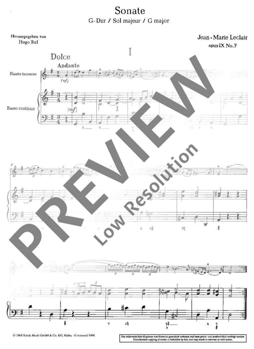 Sonata in G major op. 9/7 勒克雷爾 奏鳴曲 大調 長笛加鋼琴 朔特版 | 小雅音樂 Hsiaoya Music