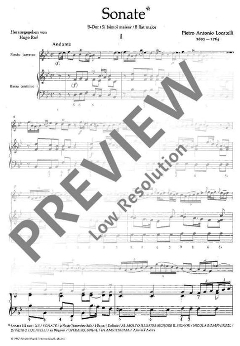 Sonata Bb major 洛卡泰利 奏鳴曲大調 長笛加鋼琴 朔特版 | 小雅音樂 Hsiaoya Music