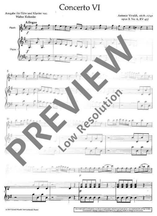 Concerto No. 6 op. 10/6 RV 437/PV 105 韋瓦第 協奏曲 長笛加鋼琴 朔特版 | 小雅音樂 Hsiaoya Music