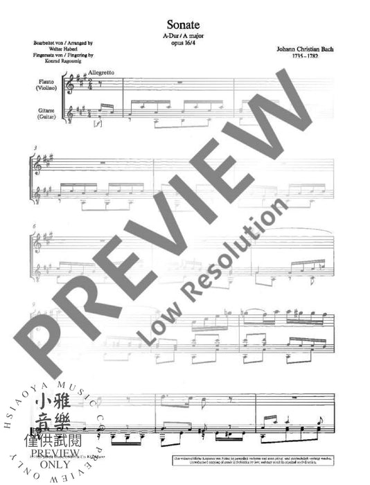 Sonata A major op. 16/4 巴赫約翰‧克里斯提安 混和二重奏 奏鳴曲大調 朔特版 | 小雅音樂 Hsiaoya Music