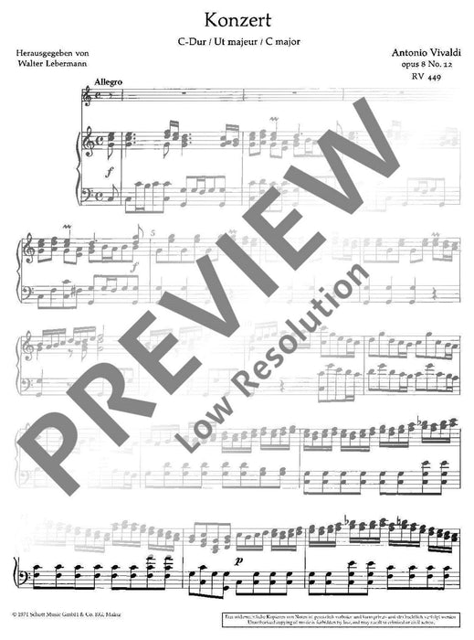 Concerto C major op. 8/12 RV 449 / PV 42 韋瓦第 協奏曲大調 雙簧管加鋼琴 朔特版 | 小雅音樂 Hsiaoya Music