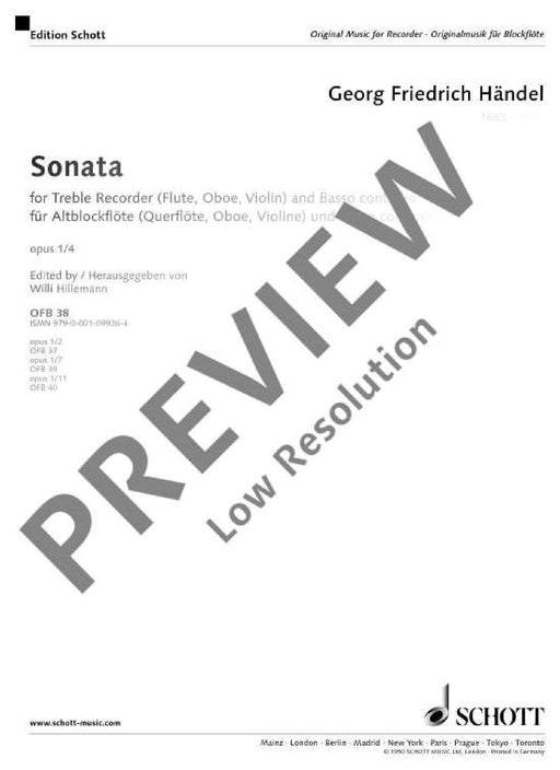 Sonata No.4 in A minor, from Four Sonatas op. 1/4 韓德爾 奏鳴曲 小調 奏鳴曲 小提琴加鋼琴 朔特版 | 小雅音樂 Hsiaoya Music