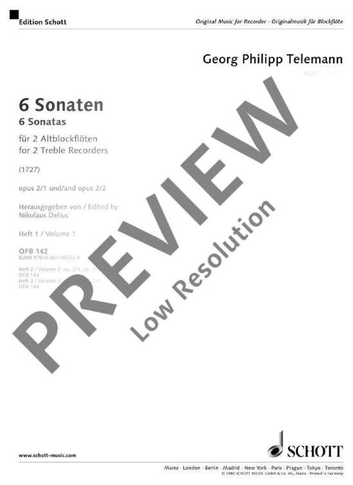 6 Sonatas op. 2 Vol. 1 No. 1-2 泰勒曼 奏鳴曲 雙長笛 朔特版 | 小雅音樂 Hsiaoya Music