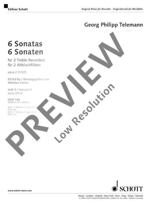 6 Sonatas op. 2 Vol. 3 No. 5-6 泰勒曼 奏鳴曲 雙長笛 朔特版 | 小雅音樂 Hsiaoya Music